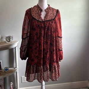 [ZARA] Floral Peasant Sleeve Mini Dress - Size Small